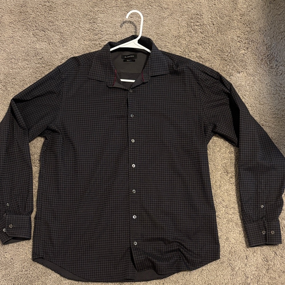 Bugatchi Men's Black and Gray Plaid Button Down Shirt